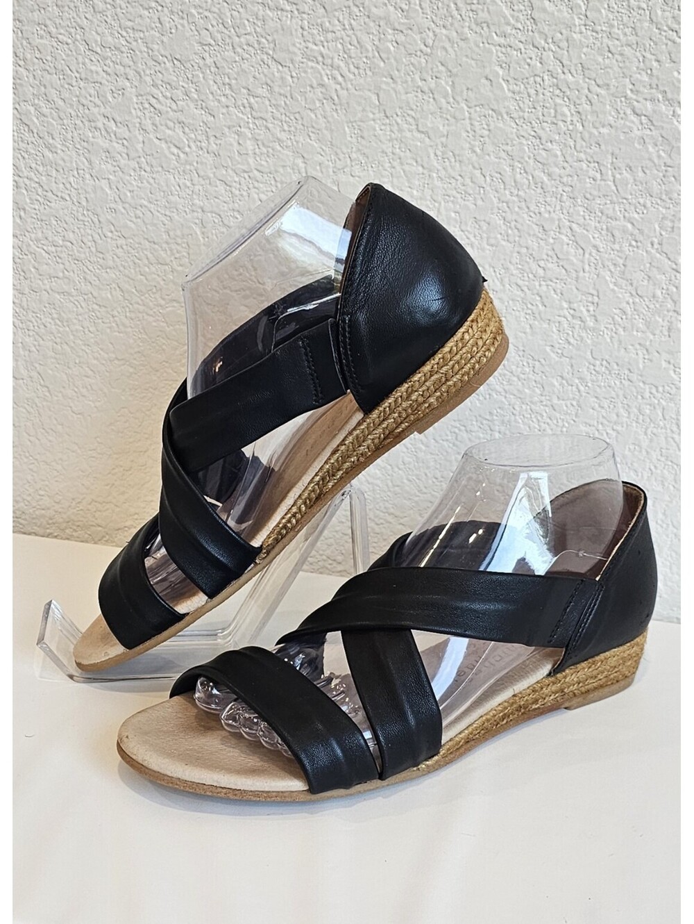 Eric Michael Netty Wedge Sandals Womens US 8 EU 39 Black Leather Made In Spain